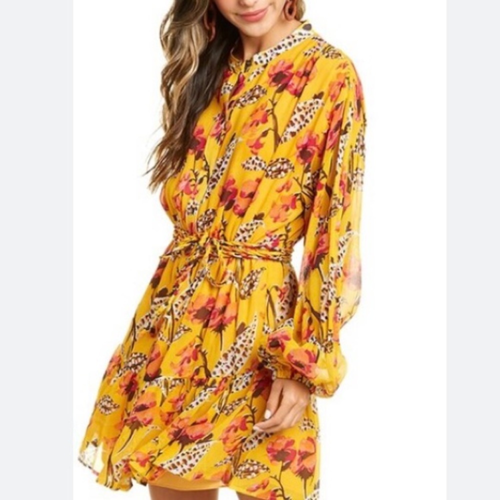 A.L.C. Jen Silk Floral Yellow Dress Size 12 - Picture 3 of 15